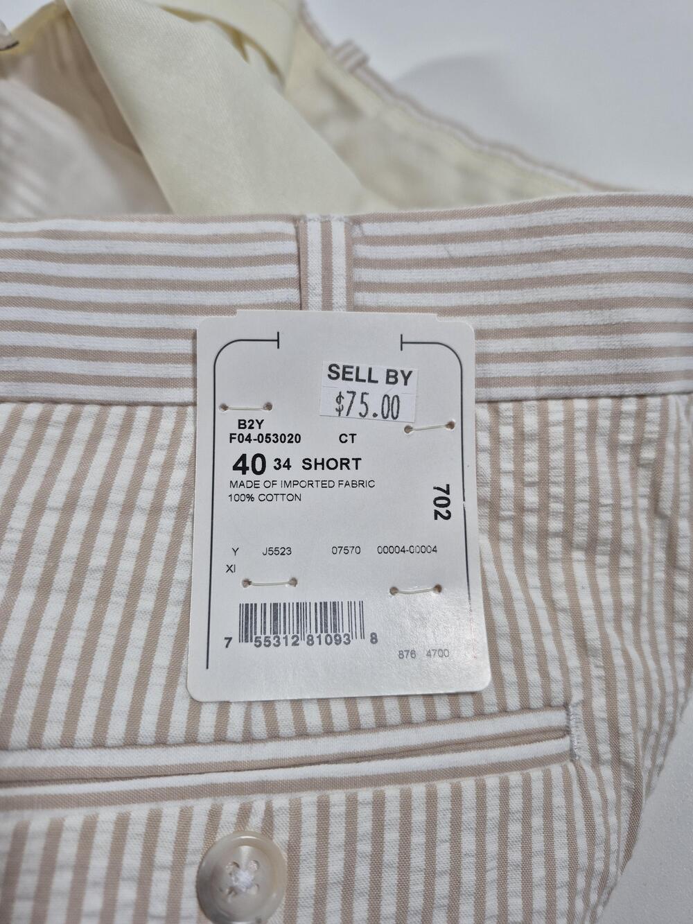 VTG Pants Mens 34x36 Beige Stripe Pleated Lined Cotton Blend Summer NWT - Picture 4 of 11